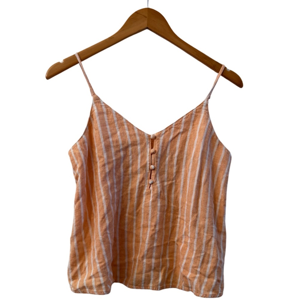 ABOUND Orange Striped Linen Button-Front Tank Top Womens Size S, Coastal Summer